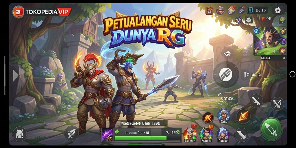 Screenshot utama TOKOPEDIAVIP menampilkan aksi mendebarkan dalam petualangan RPG.